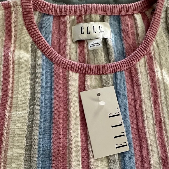 ELLE Women's Long Sleeve Top Pink Blue White Grey Stripes Size M NWT - Picture 3 of 12